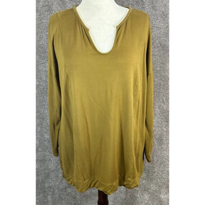 Pure J Jill Top Womens XL Mustard Brown Tranquility Fleece V Neck Rayon Tunic